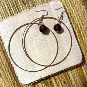 182.  Hand-Crafted Repurposed Elegant Gold Hoop Earrings with Brown Accents